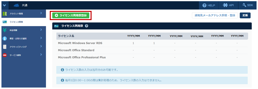 ライセンス数入力