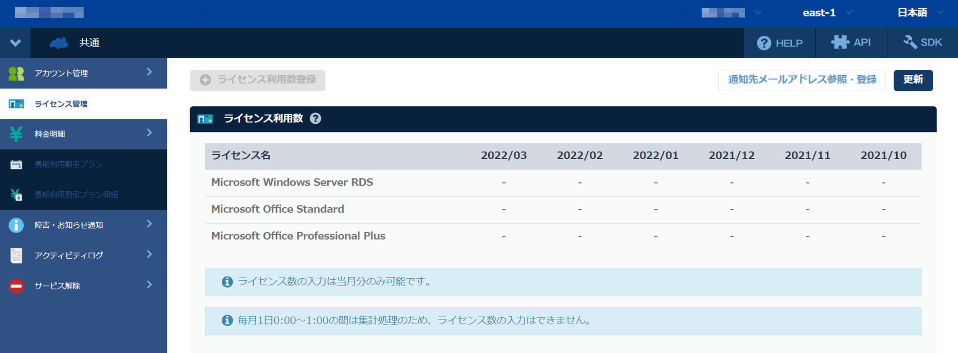 ライセンスの一覧を表示