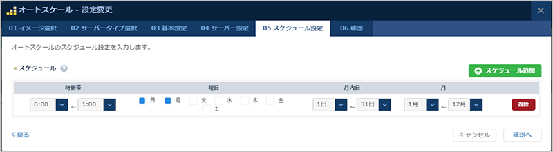 オートスケール設定のダイアログ
