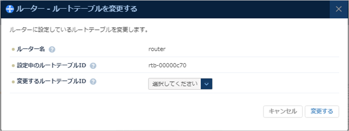 ルートテーブル設定変更のダイアログ