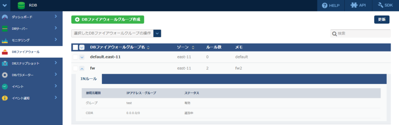 DBファイアウォールの詳細